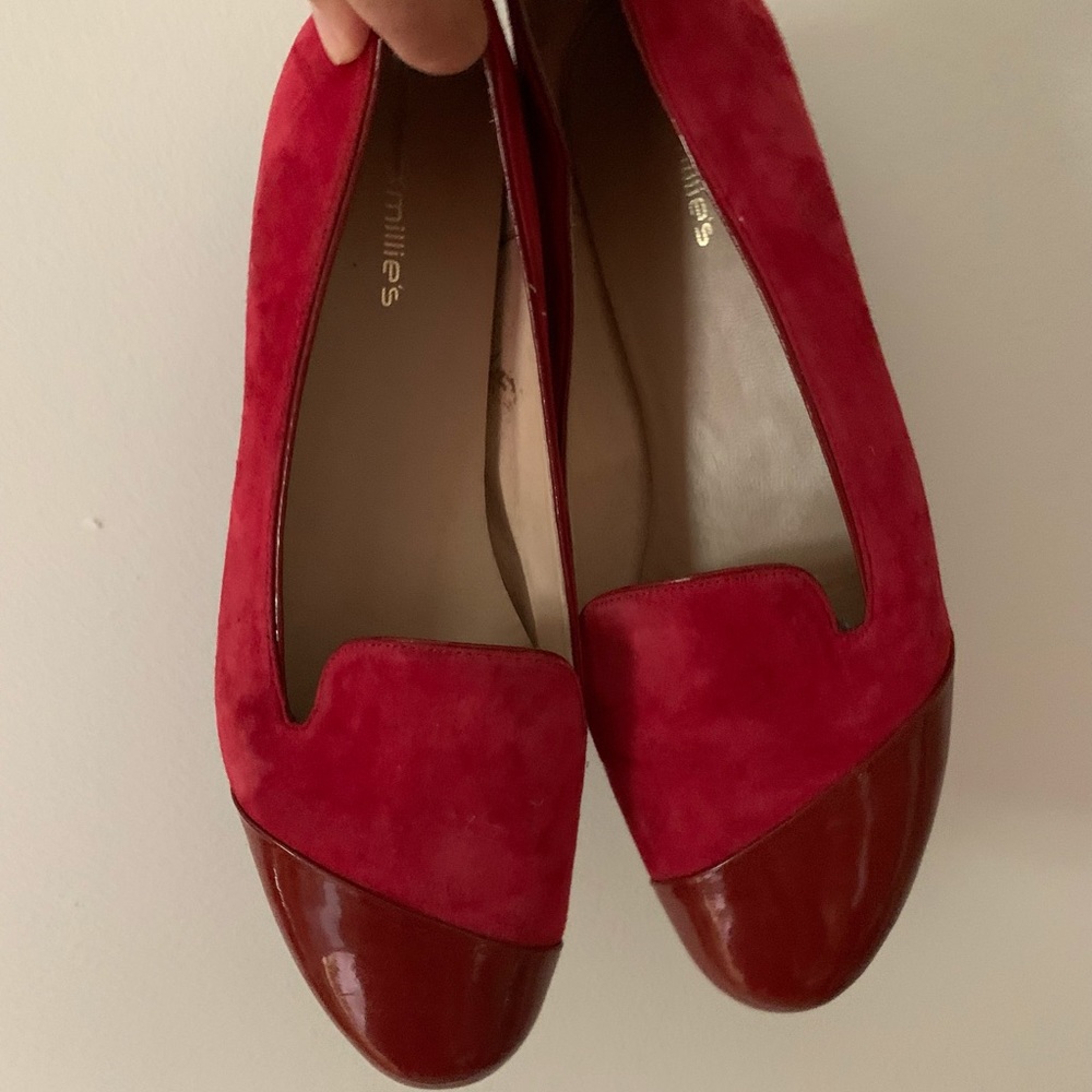 Suede and patent leather loafers